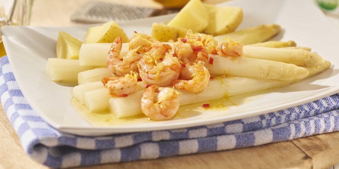 Asperges met gamba's en citroenbotersaus