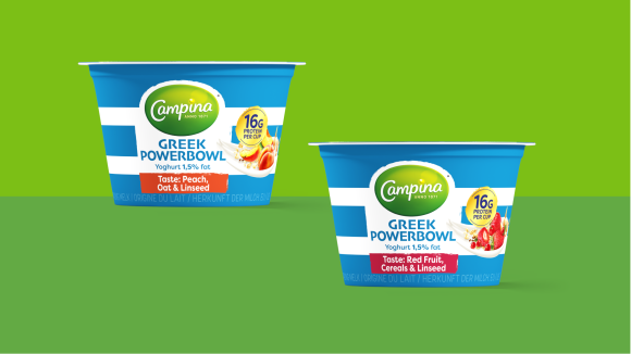 Campina Greek powerbowl in Peach en Red fruit