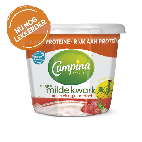 Campina Magere milde kwark met ‘n vleugje aardbei 500g