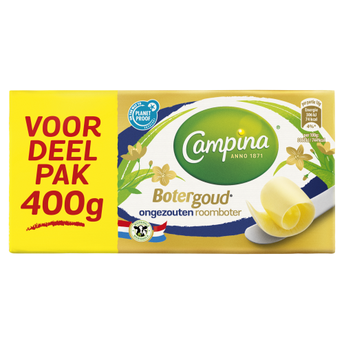 Campina Botergoud Ongezouten Roomboter 400 g Wikkel
